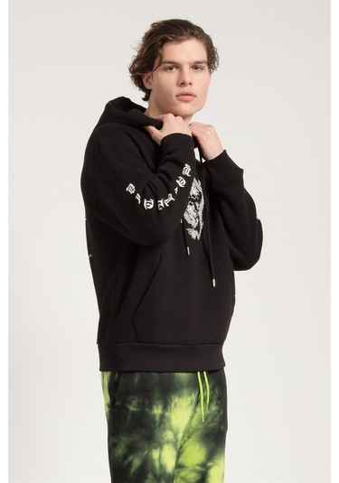 Jahr Marc Dragon Baskılı Siyah Oversize Erkek Sweatshirt Siyah