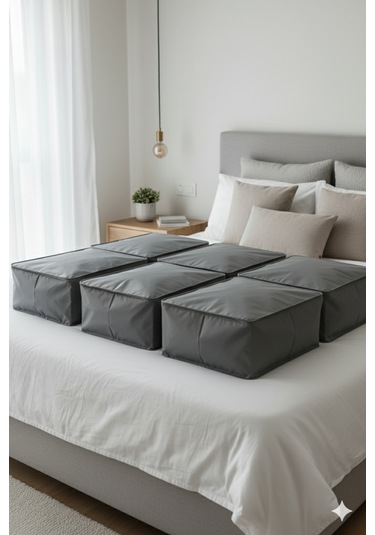 6'lı Gri Büyük Baza Altı & Çekyat Tipi Tela Hurç 65x45x22 Cm Fermuarlı Saklama Ve Düzenleme Hurcu Gri