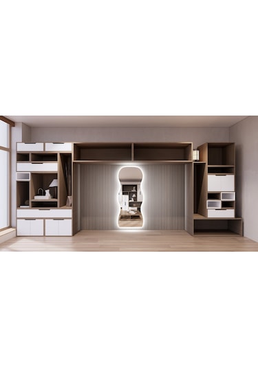 90 Cm Ledli Dalgalı Dekoratif Duvar Boy Aynası Şeffaf