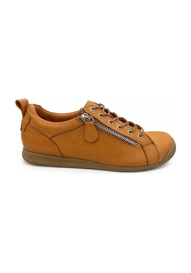 Papucumun Dünyası Kadın Hakiki Deri Yan Fermuar Detaylı Casual Sneaker Taba