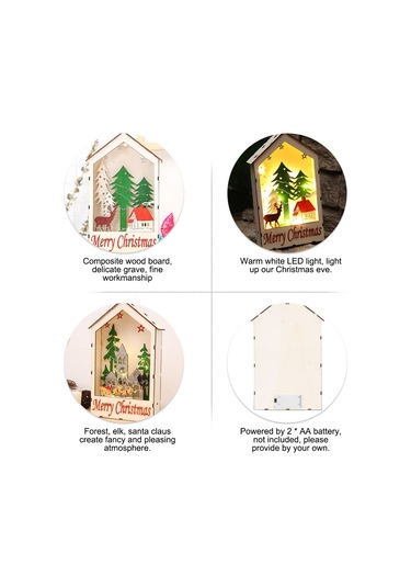 Leezsing Led Işıklı Ahşap Noel Evi Dekoru - Masa & Pencere & Ağaç Süsü Diğer