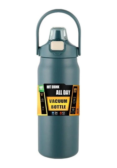 Mavi Taşınabilir Pipetli Termos 304 Paslanmaz Çelik Termal Kupa Bardak Kahve Fincanı Spor Termos Soğuk Ve Sıcak Su Şişesi 1000ml