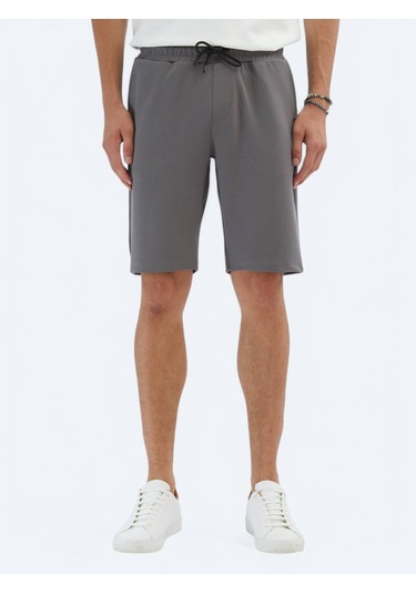 Antrasit Düz Örme Jogging Fit Spor Bermuda Antrasit