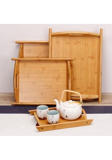 Sones Bambu Binaural Çay Seti Tepsi Ekmek Sergileme Tepsisi, Boyut: 29x20cm Diğer