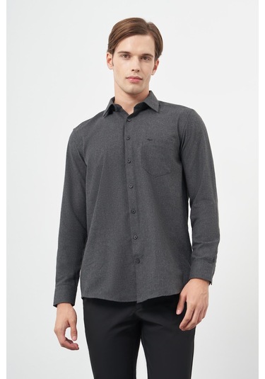 Siyah Uzun Kol Düz Gabardin Sert Yaka Cepli Pamuklu Classic Comfort Fit Gömlek 1004245168 Siyah