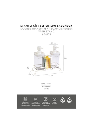 Okyanus Home Beyaz Standlı Sıvı Sabunluk 2'li Şeffaf