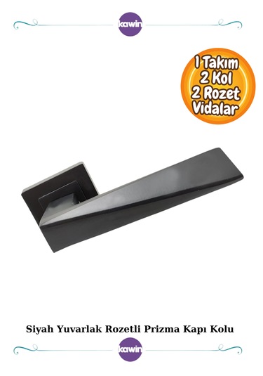 Mat Siyah Prizma Kare Rozetli Oda Kapı Kolu Seti 1 Takım 2 Adet Arkalı/önlü