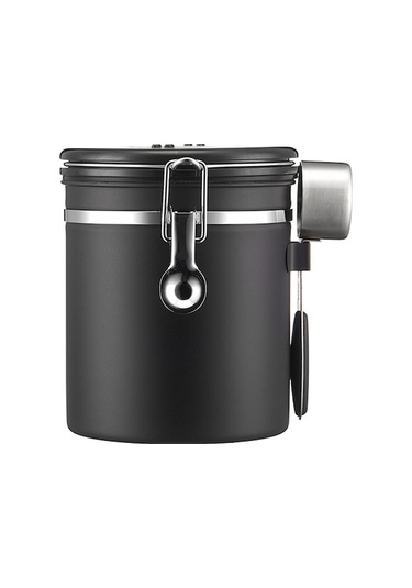 1.5l Siyah 304 Paslanmaz Çelik Kahve Fıçı, Silikon Kapak Ve Co2 Valfi İle Yemek Tazeliğini Korur, Çelik Kaşık İçerir Siyah Siyah
