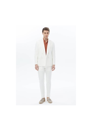 Kip Ekru Düz Slim Fit Takım Elbise Ekru