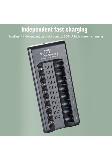 Springsun Siyah Usb 8 Slotlı Akıllı Şarj Cihazı - 1.2v Ni-mh Aa/aaa Pil İçin, Tam Şarj Otomatik Kapatma, Hızlı Usb Tak Ve Kullanın