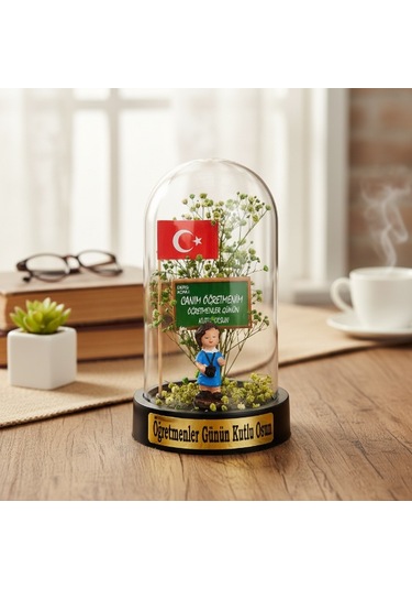 Türk Bayraklı Ters Fanus - Öğretmenler Günü Hediyesi