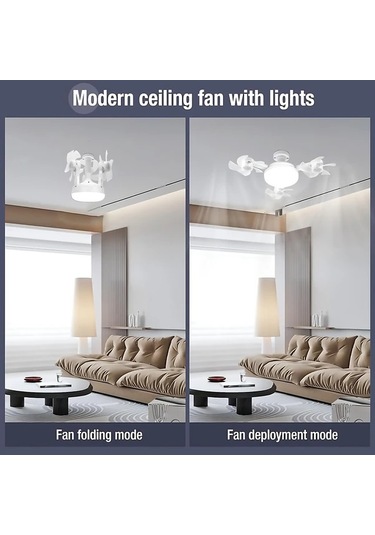 Boatshop1 Üç Beyaz Fan Led Akıllı Tavan Fanı Lambası E27 E26 Soket Uzaktan Kumanda Ayarlanabilir Parlaklık 3 Hız Yatak Oturma Çalışma Odası