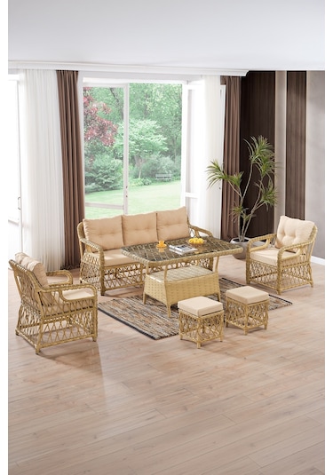Edra Rattan Puflu Bahçe Balkon Takımı 3+1+1+camlı Masa Cappuccino Cappuccino Edra Rattan Puflu Bahçe Balkon Takımı 3+1+1+camlı Masa Cappuccino Cappuccino