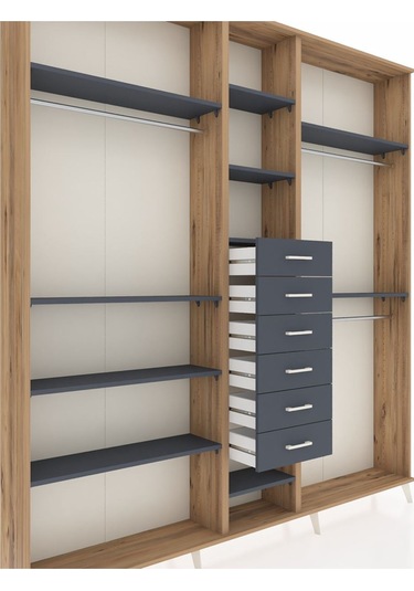 Arges Dolap 10 Raflı 6 Çekmeceli 3 Askılı 220x30x243 Çam-antrasit/antrasit Antrasıt/antrasıt