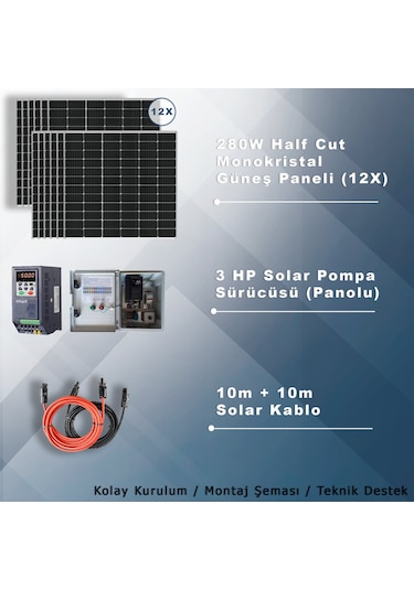 3hp-2.2kw Monofaz 230v Pompa İçin Solar Sulama Paketi