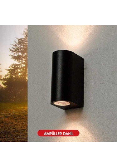 5 Adet Amber Işık Siyah Kasa Çift Yönlü Dekoratif Iç Ve Dış Mekan Duvar Apliği Siyah