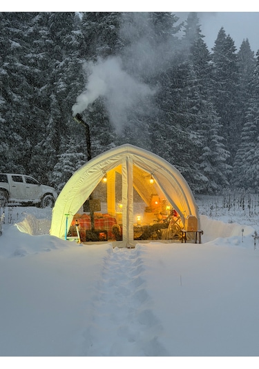 Shufa Glampıng Tekne Şekilli Şişme Çadır 400 350 220 Cm Şeffaf Kapı Ve Pencereli Bej