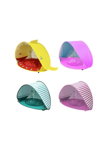 Ebitda Türk Bebek Plaj Çadırı Havuzlu Taşınabilir Katlanabilir Güneşlik Pembe Şerit Beyaz - Pembe Beyaz - Pembe