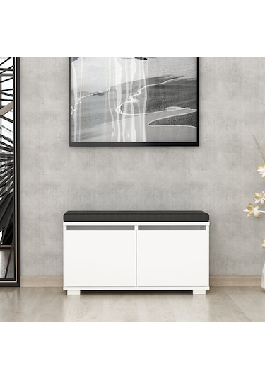 Minar Drago Oturaklı Ayakkabılık Ve Puf - Beyaz