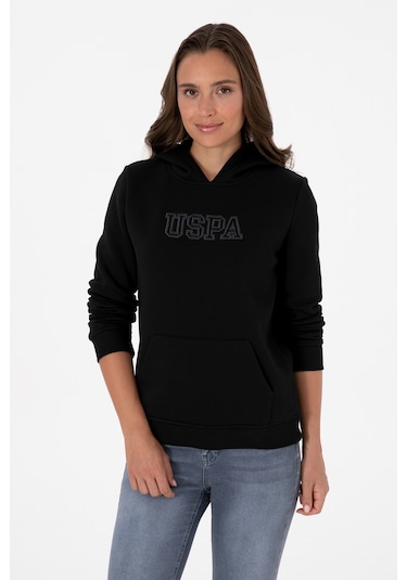 U.S. Polo Assn. Kadın Siyah Şardonlu Kapüşonlu Basic Sweatshirt 50313566-VR046 U.S. Polo Assn. Kadın Siyah Şardonlu Kapüşonlu Basic Sweatshirt 50313566-VR046
