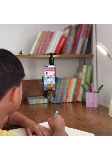 Xindoker Yeşil Ev Araba Masaüstü Telefon Tutucu - 360 Döner Çok Açı Ayarlanabilir Çelik Klemeli Evrensel Telefon Tutucu 3-21mm Yeşil