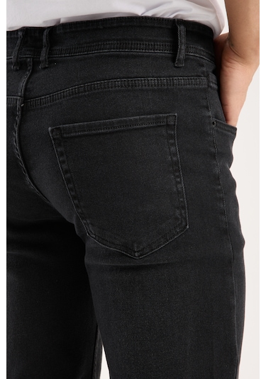 Erkek Pantolon Siyah Regular Fit Fermuarlı Jeans Siyah