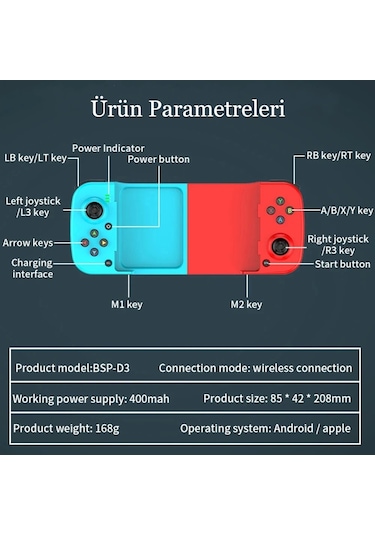 Bluetooth iOS Android Uyumlu Gamepad Joyistik Teleskopik Oyun