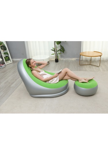 Ikkb Şişme Tembel Koltuk Pedal İle İki Parçalı Taşınabilir Dış Mekan Mobilya Ayak Pompalı Yeşil Yeşil