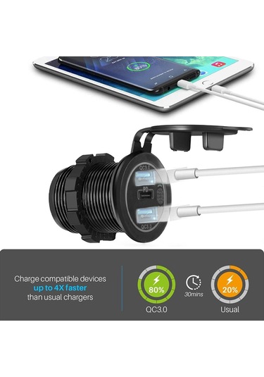 Mavi Araba Şarjı Çift Usb C Pd Bağlantı Noktaları Telefon Hızlı Qc3.0 Otomatik Adaptör Telefon 12v/24v Dokunmatik Anahtar İle Motosiklet Araba İçin