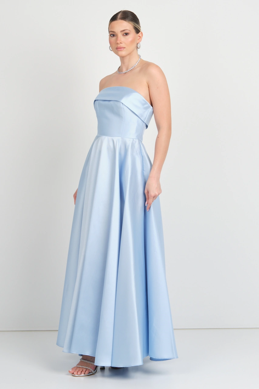 Doridorca Kadın Straplez Uzun Abiye Elbise 6068 Bebe Mavisi Bebe Mavisi