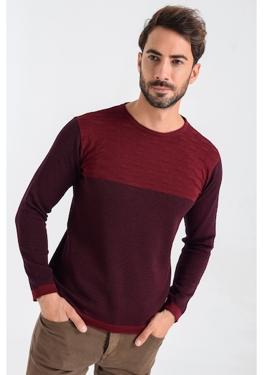 Heyss Bisiklet (Sosis) Yaka Bordo Erkek Triko Kazak Bordo
