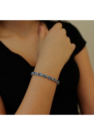 Lova Pırlantalı Oval Blue Topaz Bileklik -  4080003