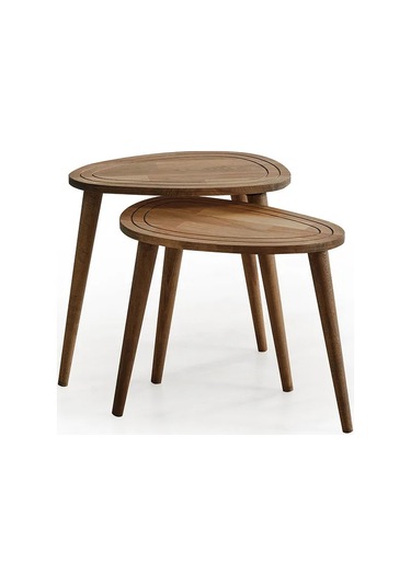 Favdecor Sweet Masif Doğal Ahşap Zigon Sehpa 2'li Set Ceviz