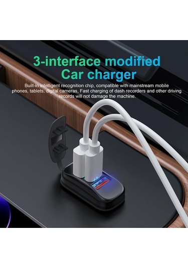Xuweiwei Siyah Zunvmms Usb Araç Şarj Cihazı, Çift Qc 3.0 Ve Pd Hızlı Şarj, Mavi Işık Ekranı, 12v/24v Uyumlu