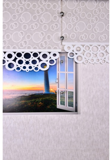 Ekru Yuvarlak Lazer Kesim Stor Perde