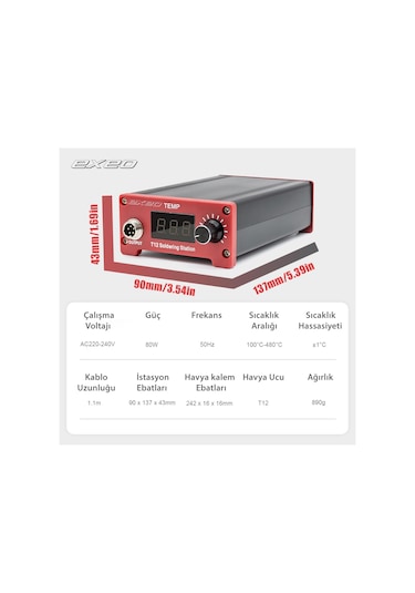 Exeo T12 Dijital Isı Ayarlı Havya Lehimleme İstasyonu Makinası 75w