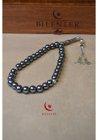 Hematit Taşlı 33 Lü Erkek Tesbih Doğal Taş, Şık Ahşap Kutu Çok Renkli