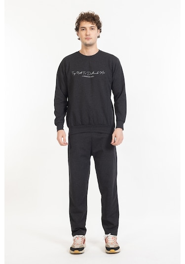 Erkek Kışlık Baskılı Eşofman Takımı Tampap Knt-01- Antrasit