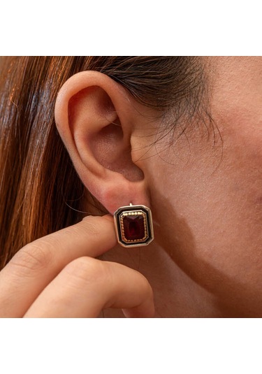 Artsmagazinmücevher Gümüş Yakut Taşlı Otantik Kadın Küpe