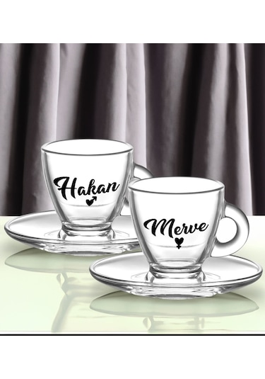 Bk Gift Kişiye Özel İsimli Dtf 2li Cam Kahve Fincan Takımı-5, Sevgiliye Hediye, Arkadaşa Hediye, Doğum Günü Hediyesi Kobitmeyencom31032 Bk Gift