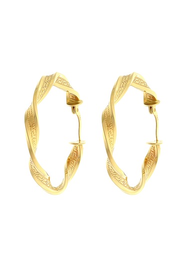 14 Ayar Altın Küpe Grek Desenli Tek Burgu Halka Küpe 3,5 Cm Çapında