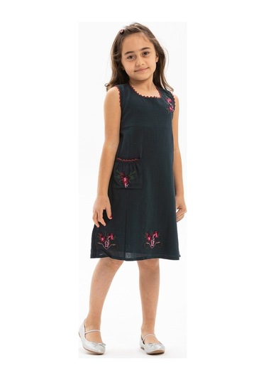 Burçak Şile Bezi Kız Çocuk Elbise Petrol Ptrl