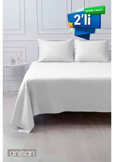 2'li Lastiksiz Düz Beyaz Çarşaf %100 Pamuk Çift/tek Kişilik ,63tel Beyaz