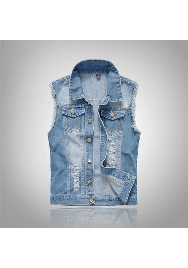 2023 Yeni Büyük Boy Trendy Motosiklet Erkek Kot Yelek Sevgiliye Tank Top Mavi