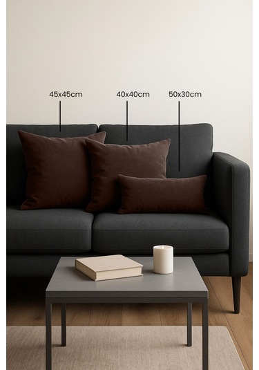 Kadife Serisi Koyu Kahverengi Kırlent, Yastık Kılıfı En: 40 Boy: 40 Koyu Kahverengi