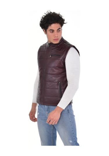 Hakiki Kuzu Derisi 3 Cepli Hakim Yaka Erkek Deri Yelek Kahverengi Kahverengi