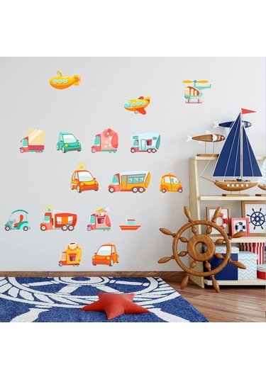 Araba Uçak Duvar Çıkartmaları Pvc Kendinden Yapışkanlı Anaokulu Yatak Odası Erkek Odası Dekorasyon Çıkartmaları Çıkarılabilir 98 70cm Şeffaf