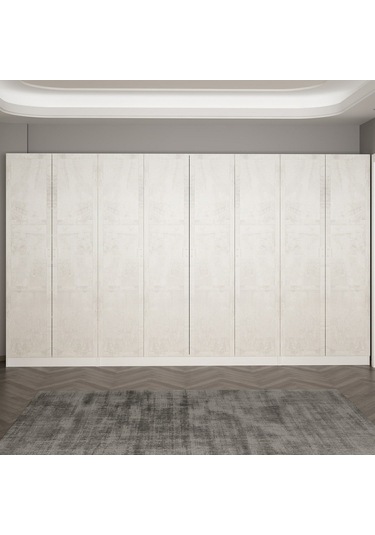 Minar Kale 210 Cm 8 Kapaklı 6b Raf Portmanto Beyaz Eskitme Beyaz