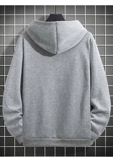 Charlie Luciano Tasarım Kışlık Sweatshirt - Gri Baskılı Oversize Şardonlu Kapüşonlu Gri