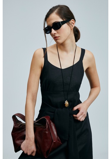 Lufian Selene Kadın Askılı Keten Elbise Siyah Siyah 121290015100100 Siyah